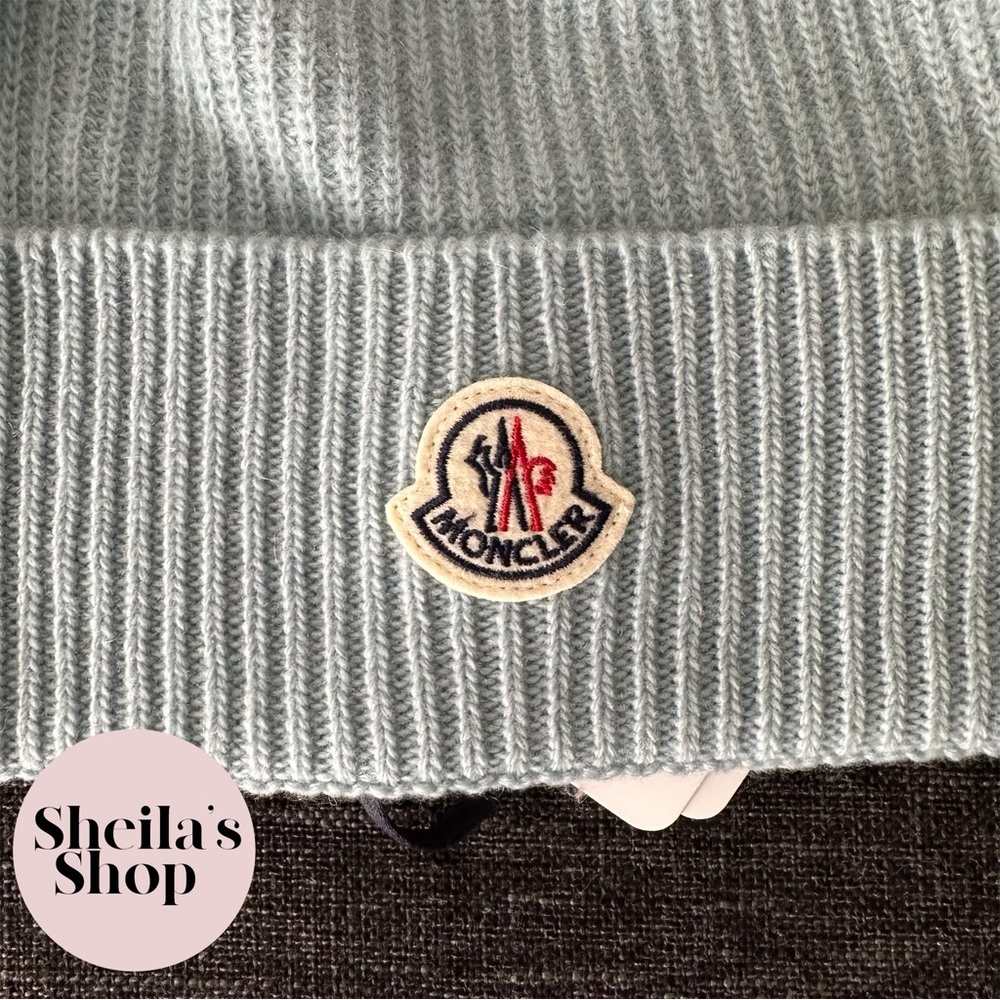 NWT Moncler Berretto Tricot Logo-Patch Beanie Wool & Cashmere Blend Hat Blue - Picture 5 of 5